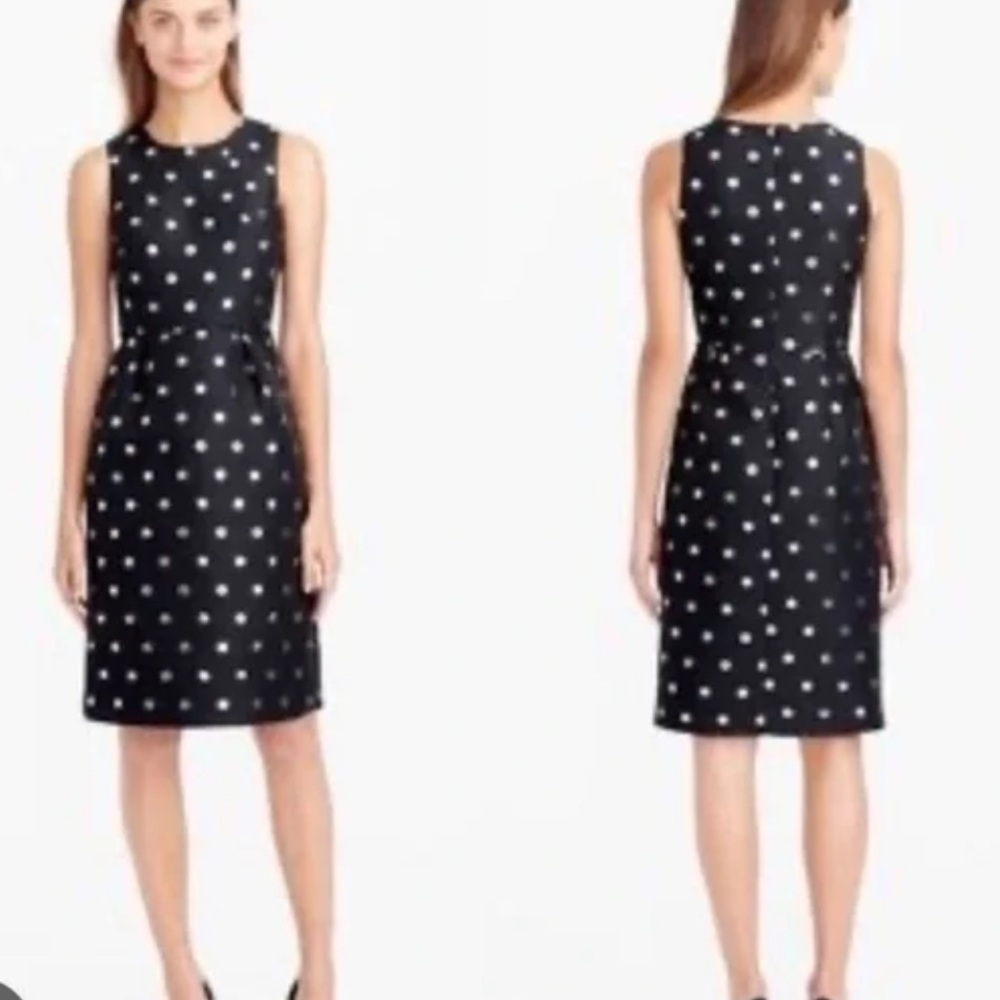 J Crew Black Metallic Silver Polka Dot Sleeveless Mid Dress Size 12